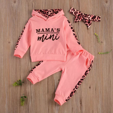 Baby Girls Chic 3Pc Leopard Print Hooded Sweatshirt, Headband and Pants Set.
